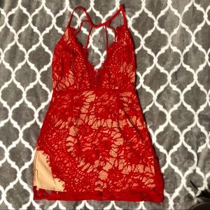 Red lace mini dress